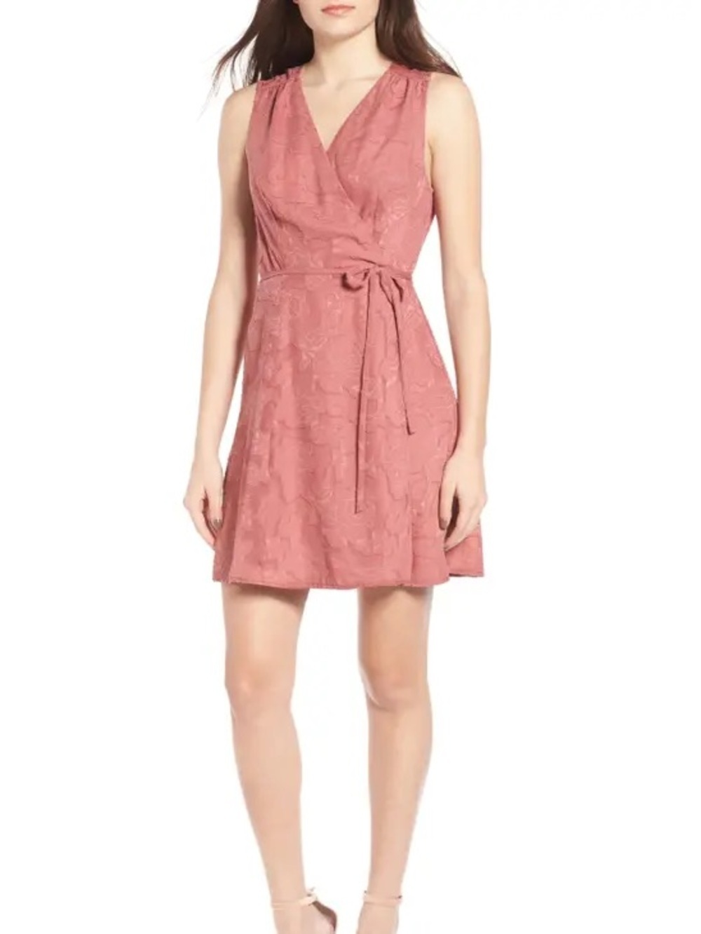 WAYF Wrap-Front Rose Pink Dress with lace detail with Tie Waist- US S